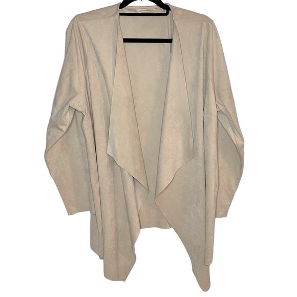 Soft Surroundings Draped Shape Faux Suede Cardigan in Tan Size 1X - Picture 1 of 5